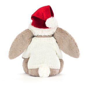 Bashful Christmas Bunny with Personalised Cream Jumper