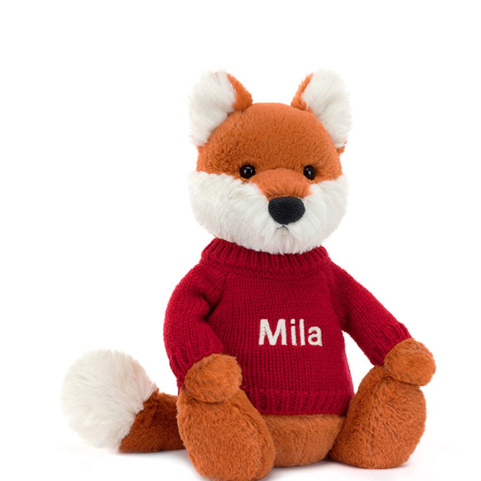 Bashful Fox Cub with Personalised Red Jumper